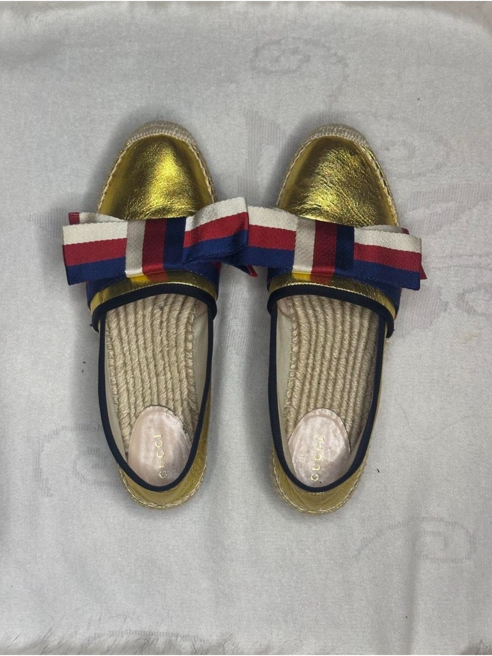 Gold Ribbon Bow Espadrille Flats
